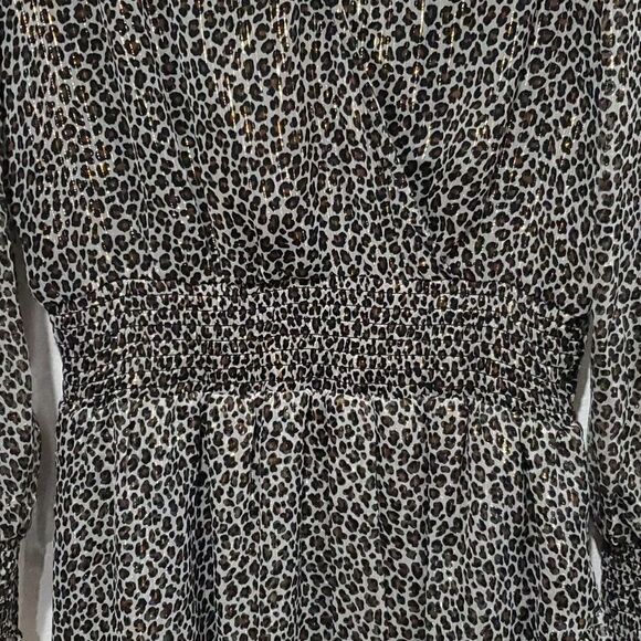 Michael Kors Julia Dress in Leapord Print with Gold Metallic Threads Size M - Picture 7 of 14